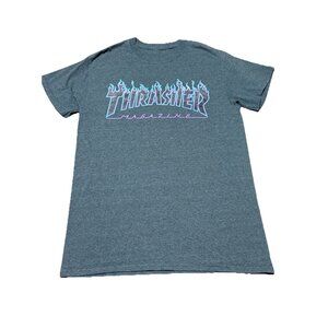 Thrasher Magazine FLAMES LOGO Skateboard T Shirt DARK HEATHER Size S